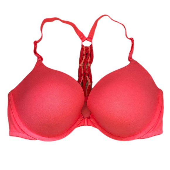 Victoria's Secret Hot Pink Push Up Racerback Bra Front Clasp 36D Braided Detail - Picture 1 of 5